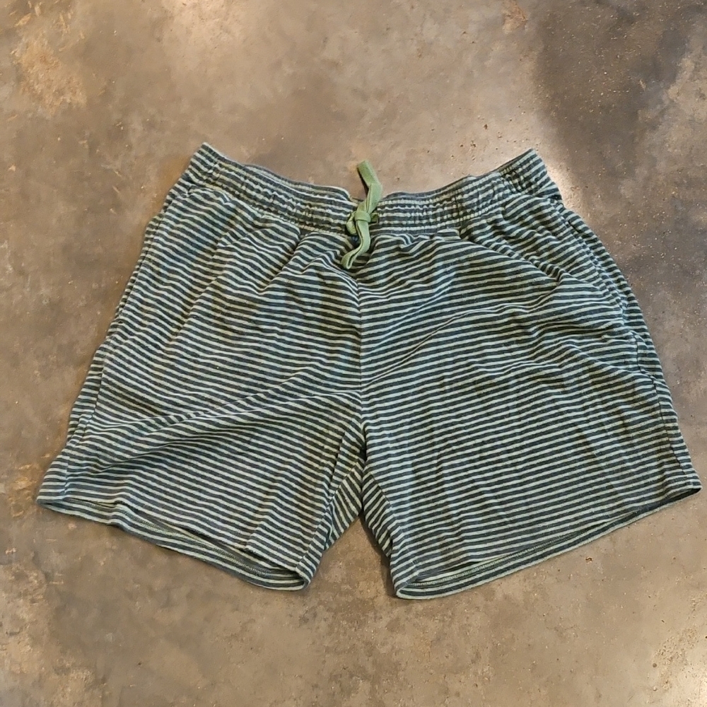 Free Assembly Men's Cotton Terrycloth Elastic Waist Green Striped Shorts Size XL